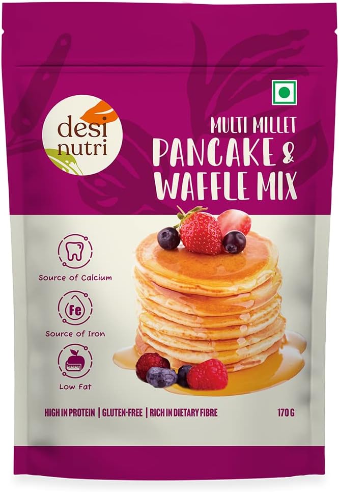 Desi Nutri Multi Millet Pancake & Waffle Mix | Ready to Eat Multi Millet Pancake & Waffle Mix | Pancake & Waffle Mix - 170 gms | Rich in Iron and Calcium