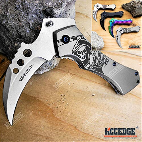 KCCEDGE BEST CUTLERY SOURCE Pocket Knife Camping Accessories Survival Kit 5 Inch Grim Reaper Scythe Tactical Knife Hunting Knife Camping Gear 78524 (Grim Reaper)