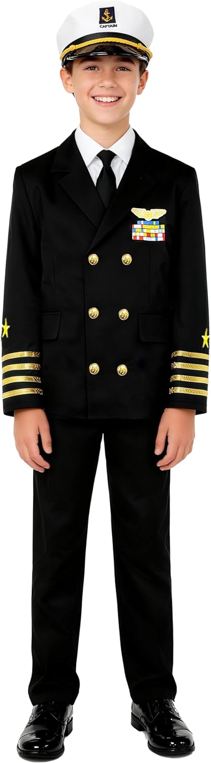 Navy Admiral Costume for Kids Ship Captain Uniform for Boy’s Halloween Dress Up Career Day Birthday Gifts Navy Admiral Costume for Kids 10-11 Years