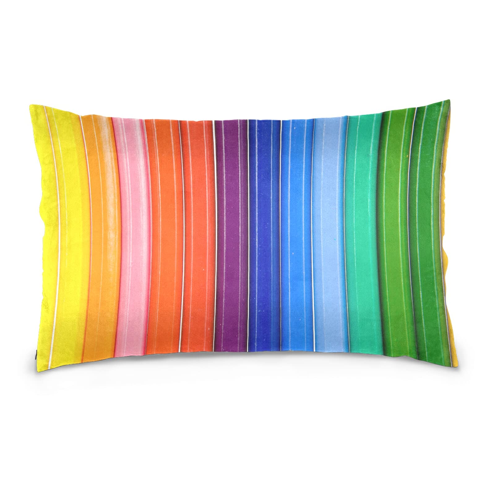Poeticcity Colour Pen Wood Stripes Rainbow Color Pattern Cotton Velvet Pillowcase, Throw Pillow Sham Cushion Case Covers, Soft Breathable Bed Pillow Cases for Car Couch Bed 16x24 inches