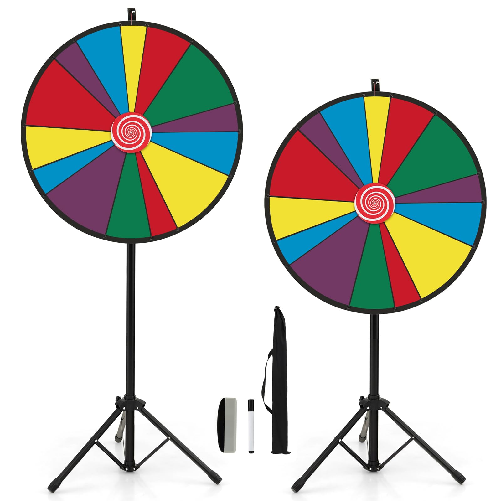 RELAX4LIFE Ruota della Fortuna 76 cm da Terra con Altezza Regolabile 140-170cm, 14 Slots Colorate, Scrivibili, Cancellabili,Pennarello e Cancellino, Base in Treppiedi, 2 Indicatori da Ricambio