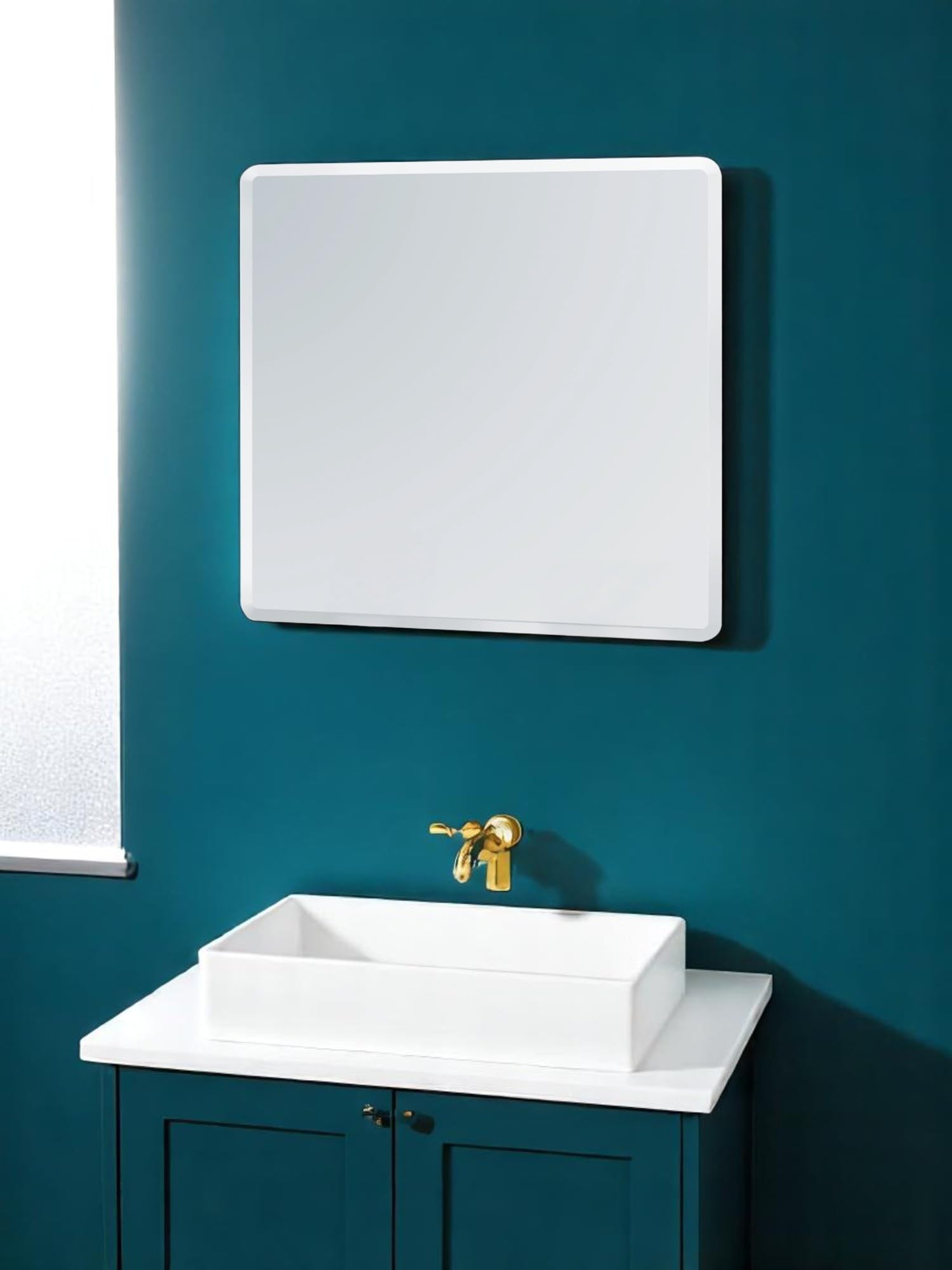 Showerdrape Silver Trafalgar Large Frameless Square Bathroom Wall Mirror, Wall Mounted Bathroom, Modern Bevel Edge Mirror