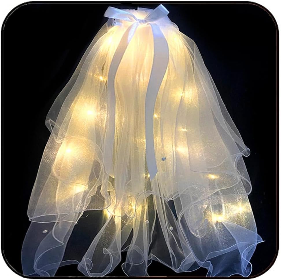 Light Up Wedding Veil Led Bachelorette Party for Bride and Women(Warm)