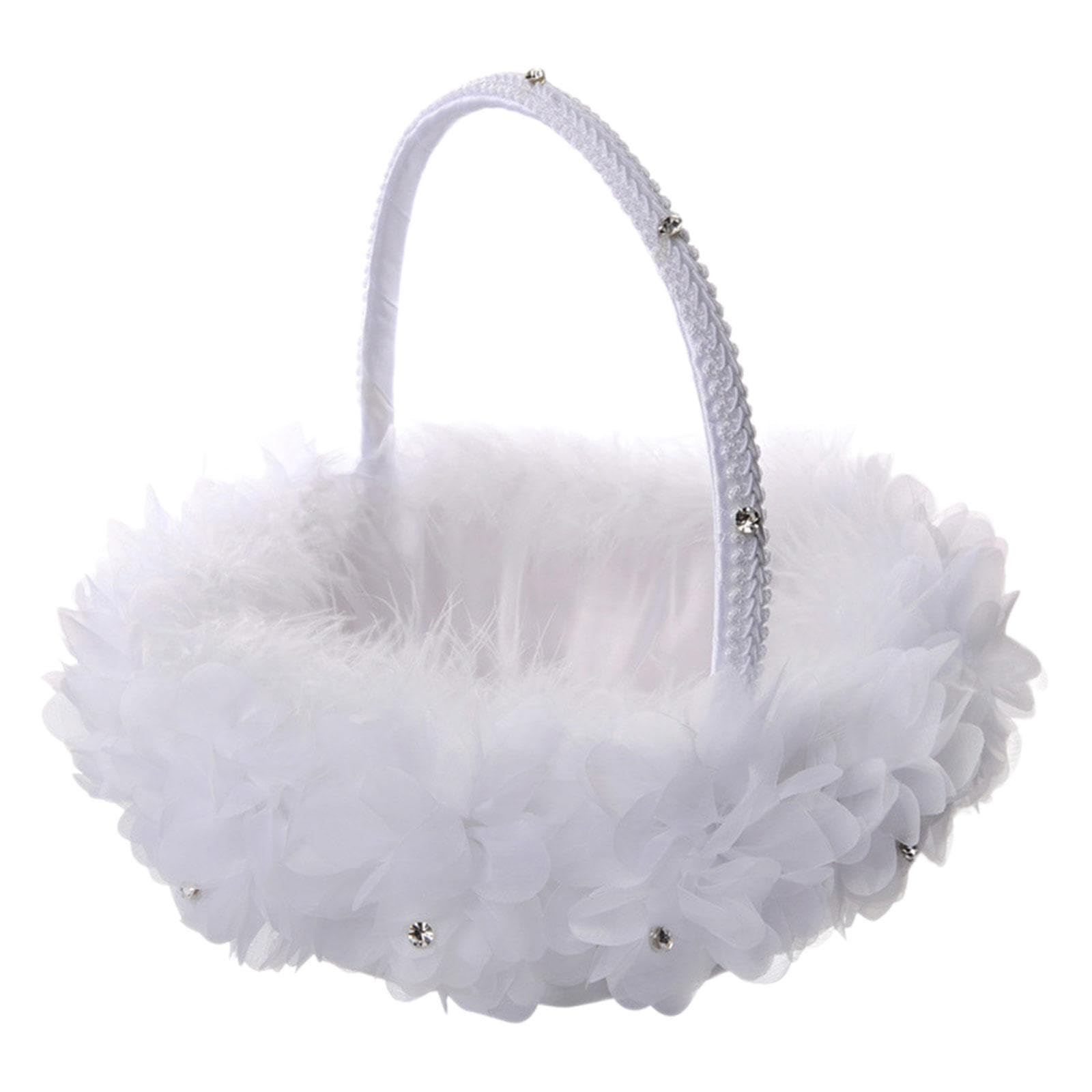 Amagogo Rustic Flower Girl Basket Lace Decoration Satin Wedding Basket for Events Anniversary Garden Home, White