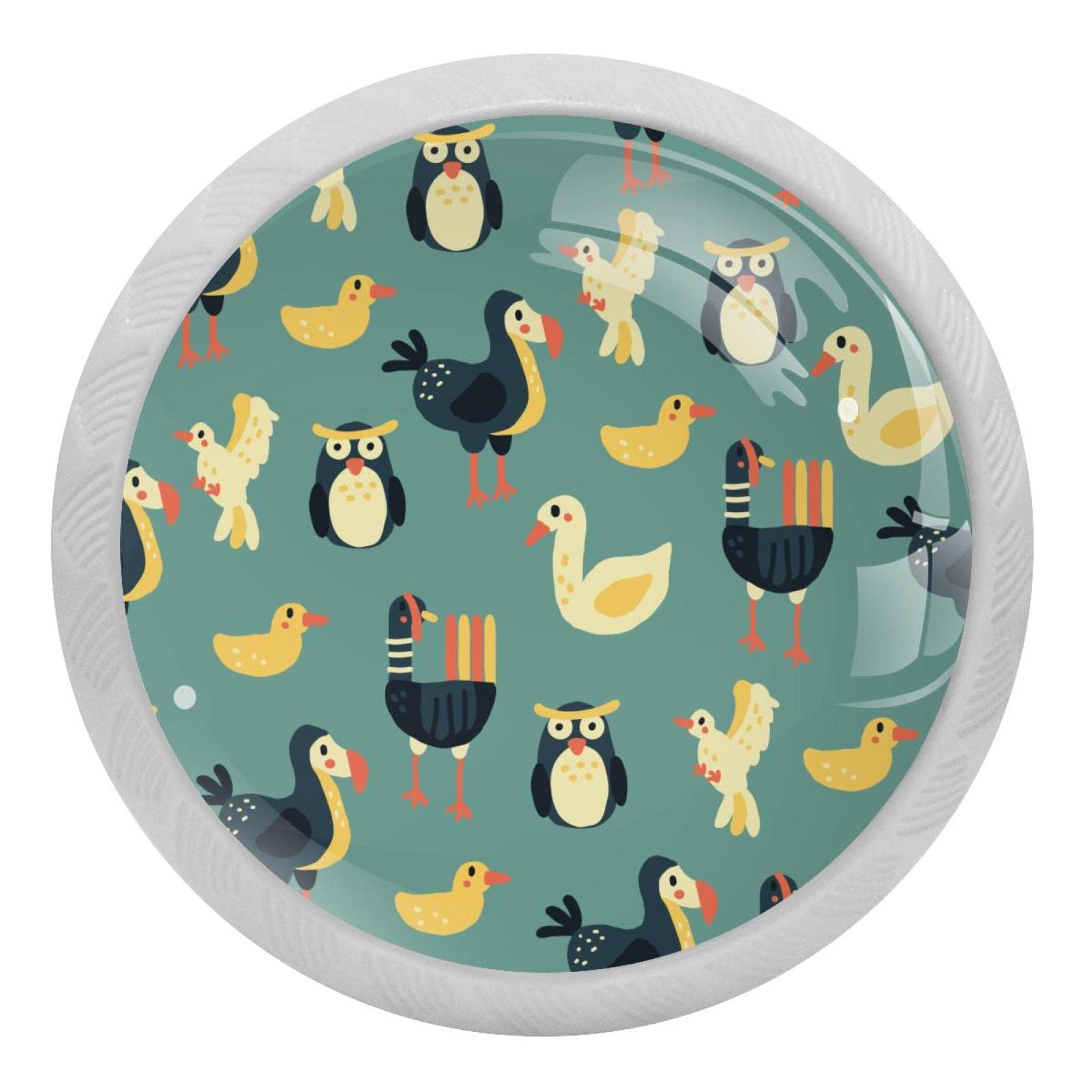 Boutons fluorescents lot de 4 avec oiseaux colorés pour décorer une commode ou une armoire