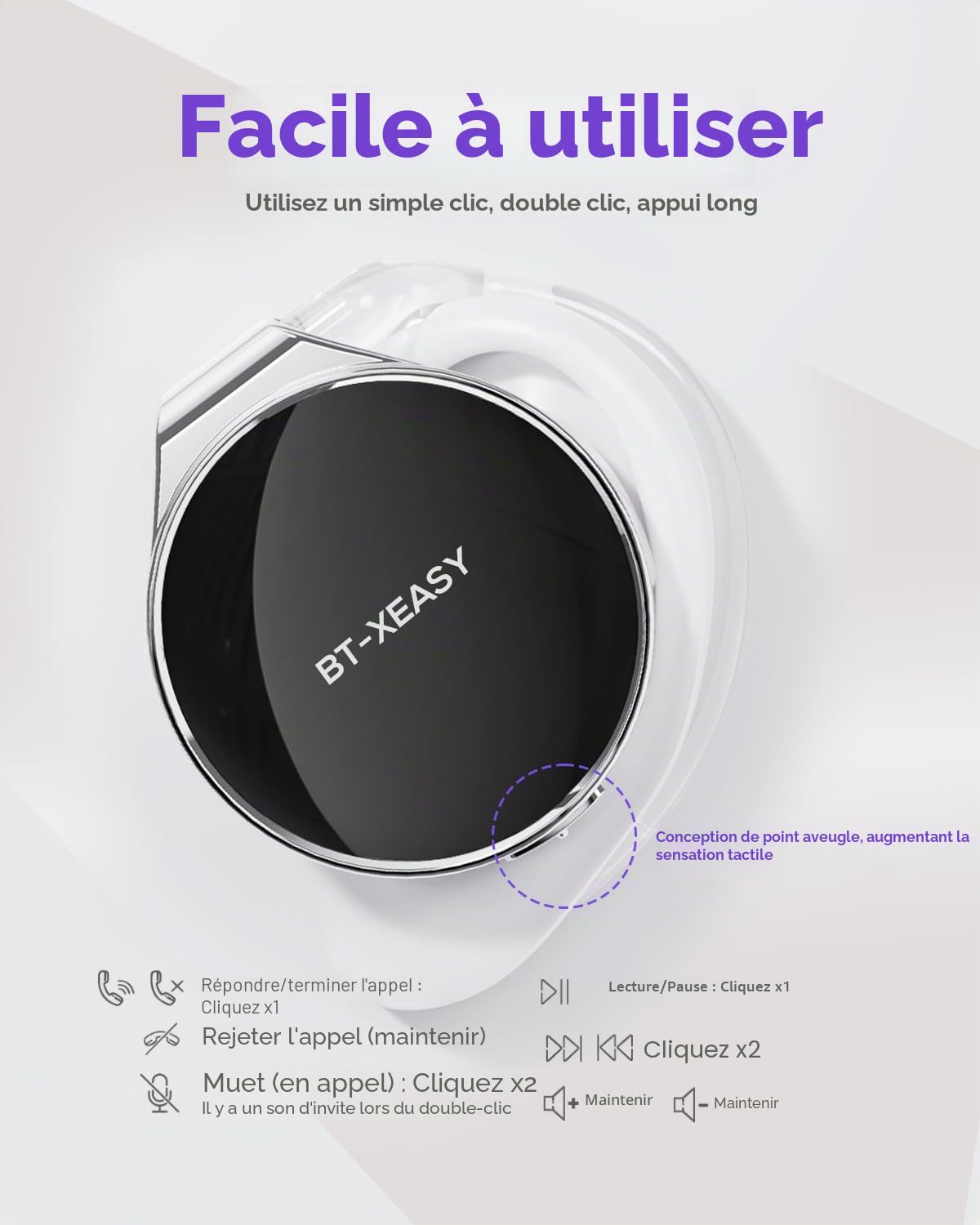 Micool Casque Bluetooth 5.4 sur l'oreille, Casque sans fil Bluetooth à réduction de bruit à clip en forme de goutte d'eau, Casque sport Bluetooth avec 4 microphones, Écouteurs confortables avec