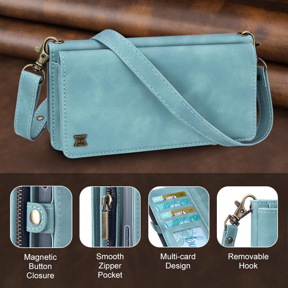 Custodia a portafoglio magnetica per Samsung Galaxy S26 Plus, blu | Custodia a libro 2 in 1 in pelle PU staccabile, porta carte di credito con blocco RFID, tasca con cerniera