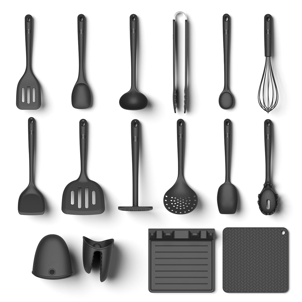 Hoffmann Küchenhelfer-Set, Anthrazit, Silikon-Edelstahlkern, Spülmaschinenfest, Hitzebeständig, Antihaft, Küchenutensilien-Set, Vorteilsset (16-teilig)