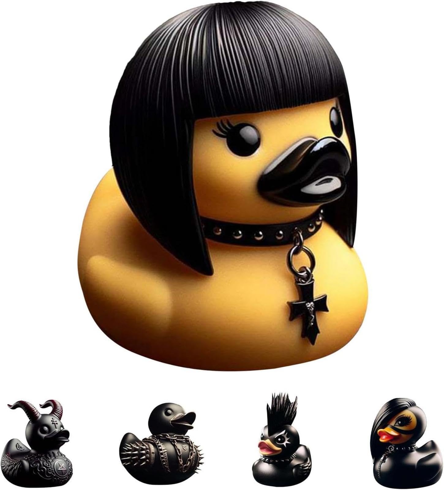 Rubber Duck Bath Toy | Ducksville Duck Resin Figurines | Scarily & Cute Evil Duck Resin Ornament | Gothic Duck Statue Decoration | Black Ducksville Duck Collectible Figures For Bedroom/Living Room