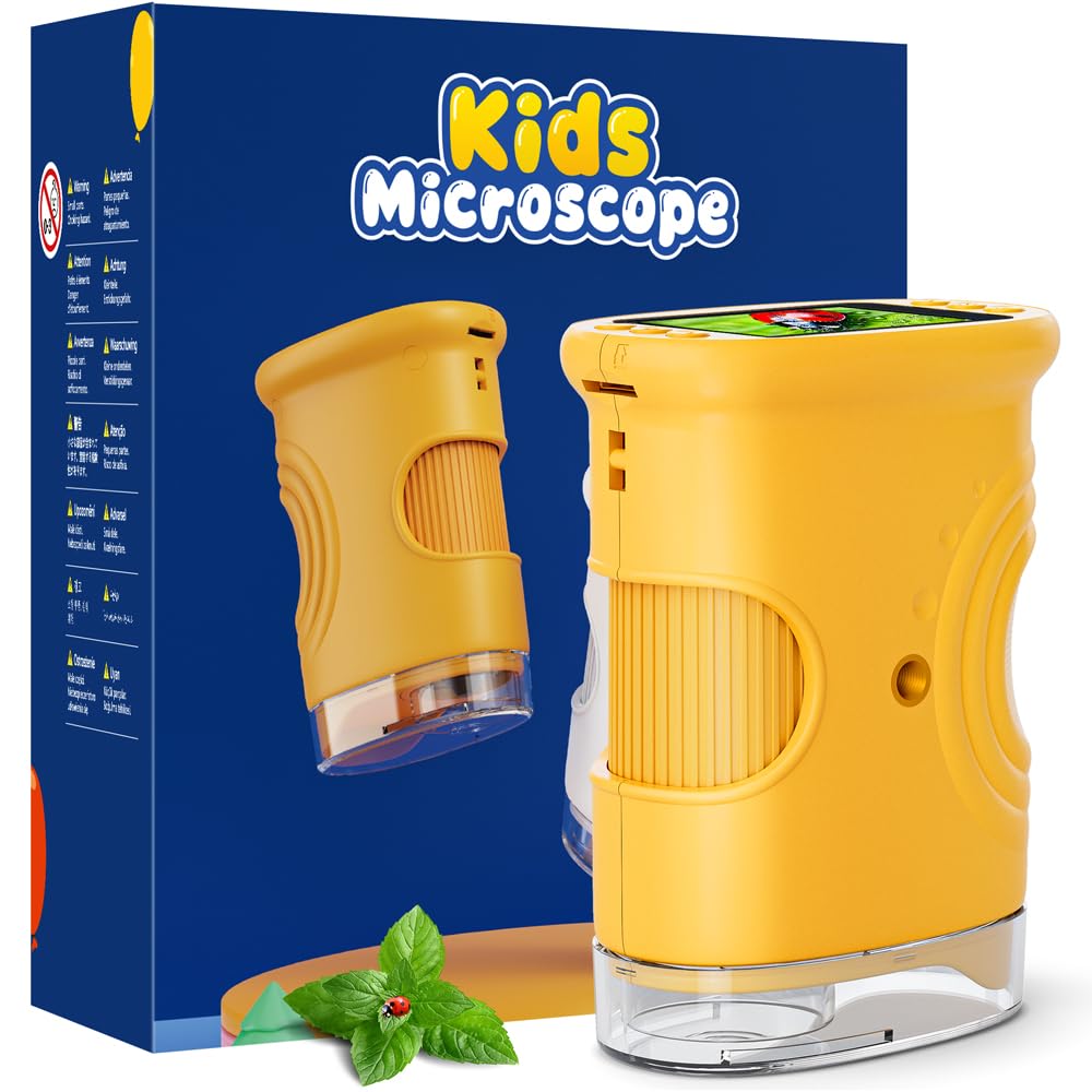 Mikroskop für Kinder, Temodu 2.0" Bildschirm, 1000X USB Tragbares Taschenmikroskop, Wiederaufladbares Tragbares Mikroskop, Mikroskope Anschluss an PC, Science draussen ab 3 Jahren
