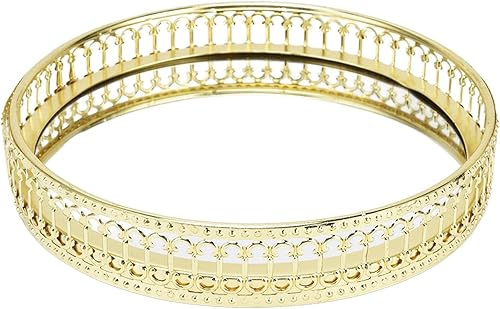 Bandeja de espejo, bandeja de espejo dorada, bandeja redonda ornamentada, organizador de perfumes, bandeja de maquillaje, bandeja organizadora de