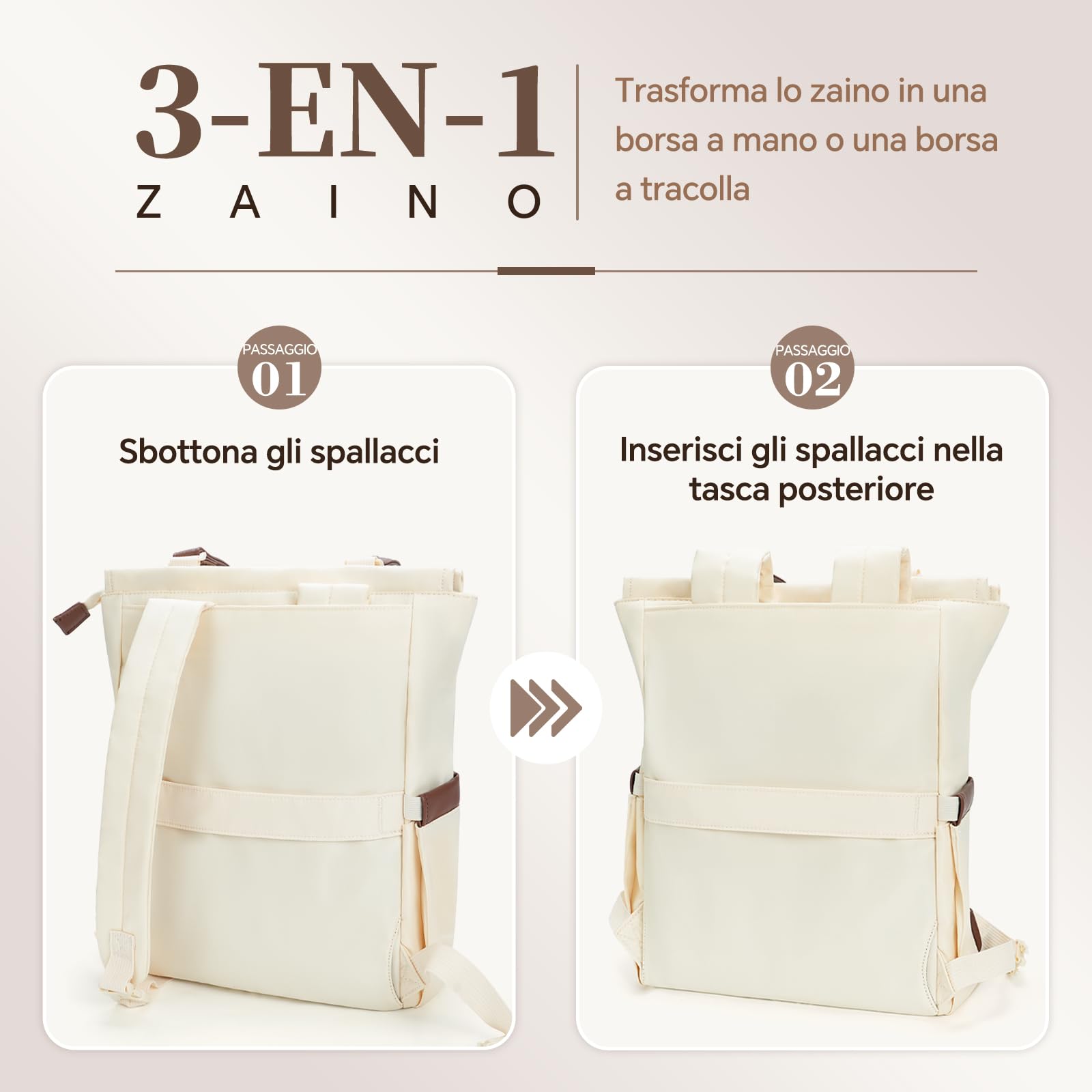 EMPSIGN Zaino 3 in 1 Convertibile Donna, Borsa Tote 15,6 Pollici Multiuso