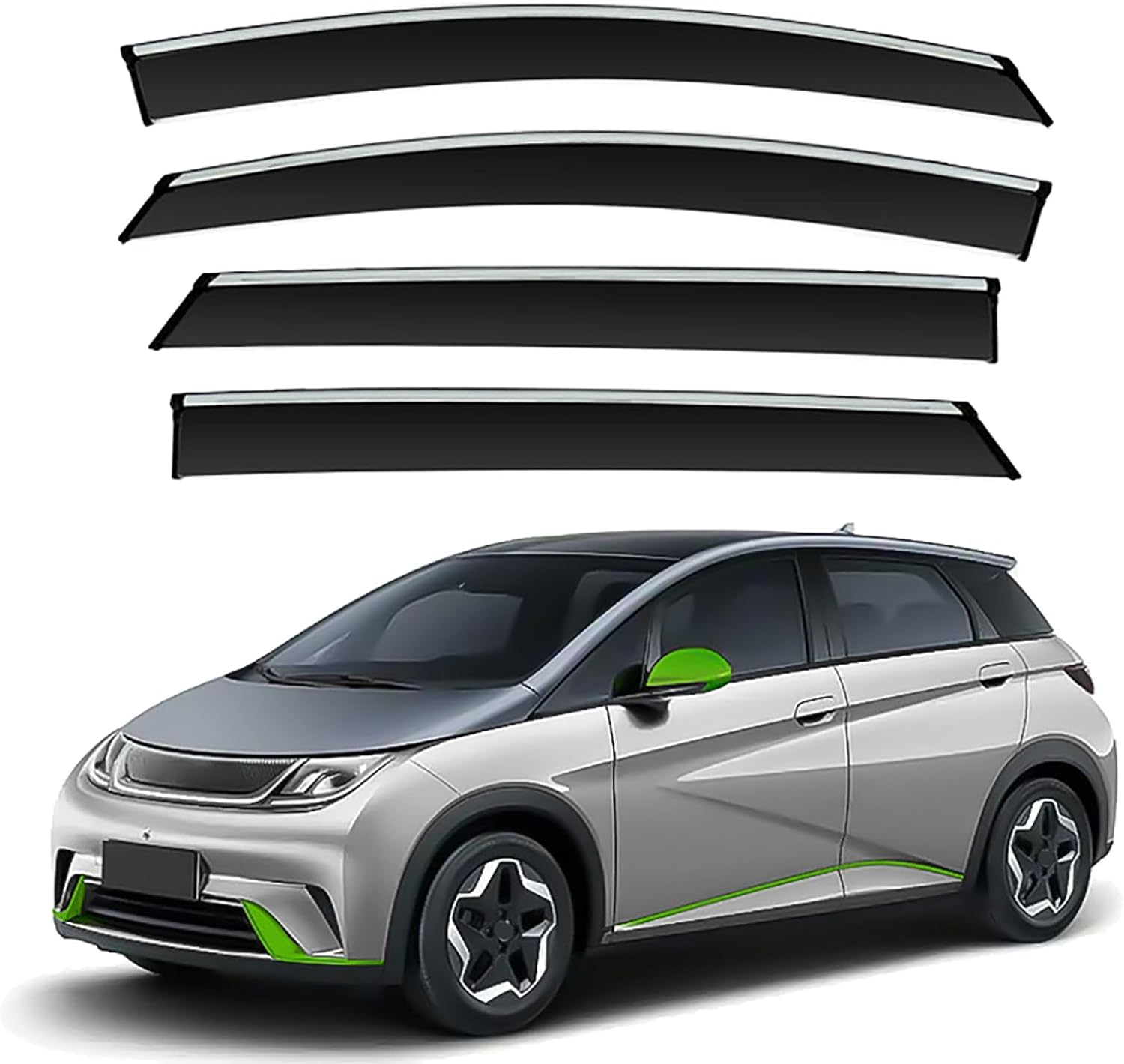 FengXH Window Deflectors for BYD Dolphin/ATTO 2 MK1 2022+2025+ - 4pc Smoke Tint, Waterproof, Noise Reducing.