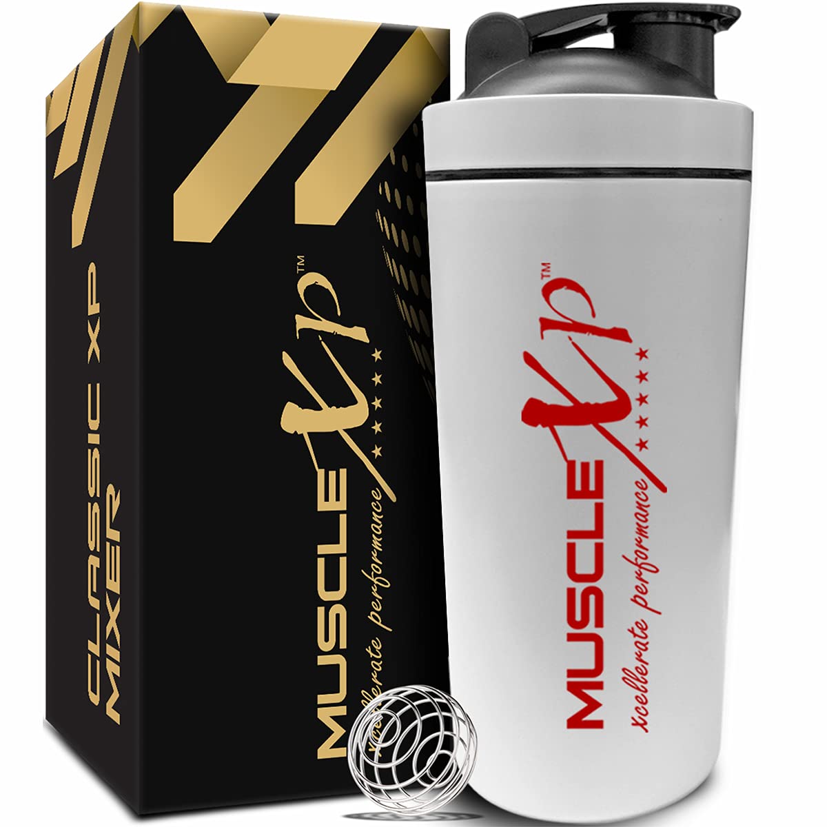 MuscleXP Gym Shaker Classic XP Mixer Stainless Steel Shaker Blender, 100% Leakproof Guarantee, 750 ml, For Protein, Pre Workout and BCAAs, BPA Free Material Sipper Bottle (White)-image-45
