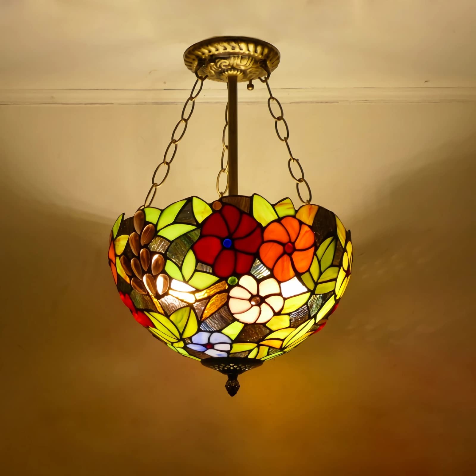 YNIYUJKL Tiffany-Style Chandeliers, Stained Glass Ceiling Pendant Light Fixtures For Living Room Bedroom Kitchen Hallway, E27 Bulb, Max40W,30Cmc