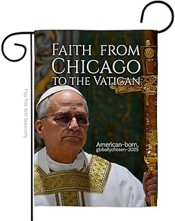 Faith From Chicago Pope Leo XIV Garden Flag Memorabilia Decor Religious Yard Sign Picture Print Habemus Papam Decorations American Papal Poster Vatican Canvas Roman Tapestry Catholic Gifts Made In USA