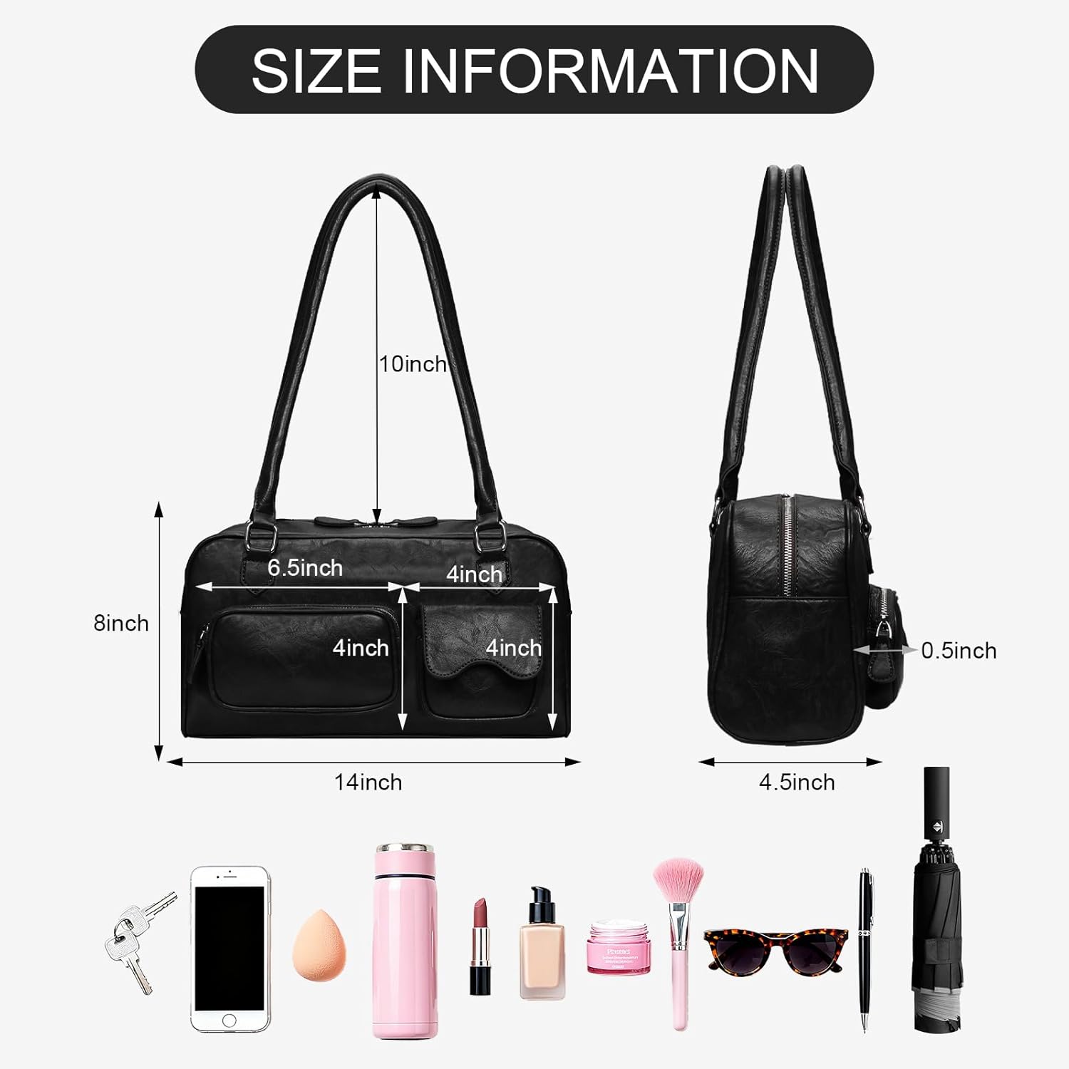 Swing Zip Shoulder Bag for Women Y2K Large Retro Boston Handbag Lightweight Vegan Purse