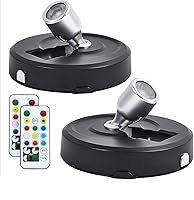 Vista 13 de Paquete de 2 focos LED para interiores, funciona con pilas, luces LED con control remoto, focos inalámbricos, luces de disco regulables
