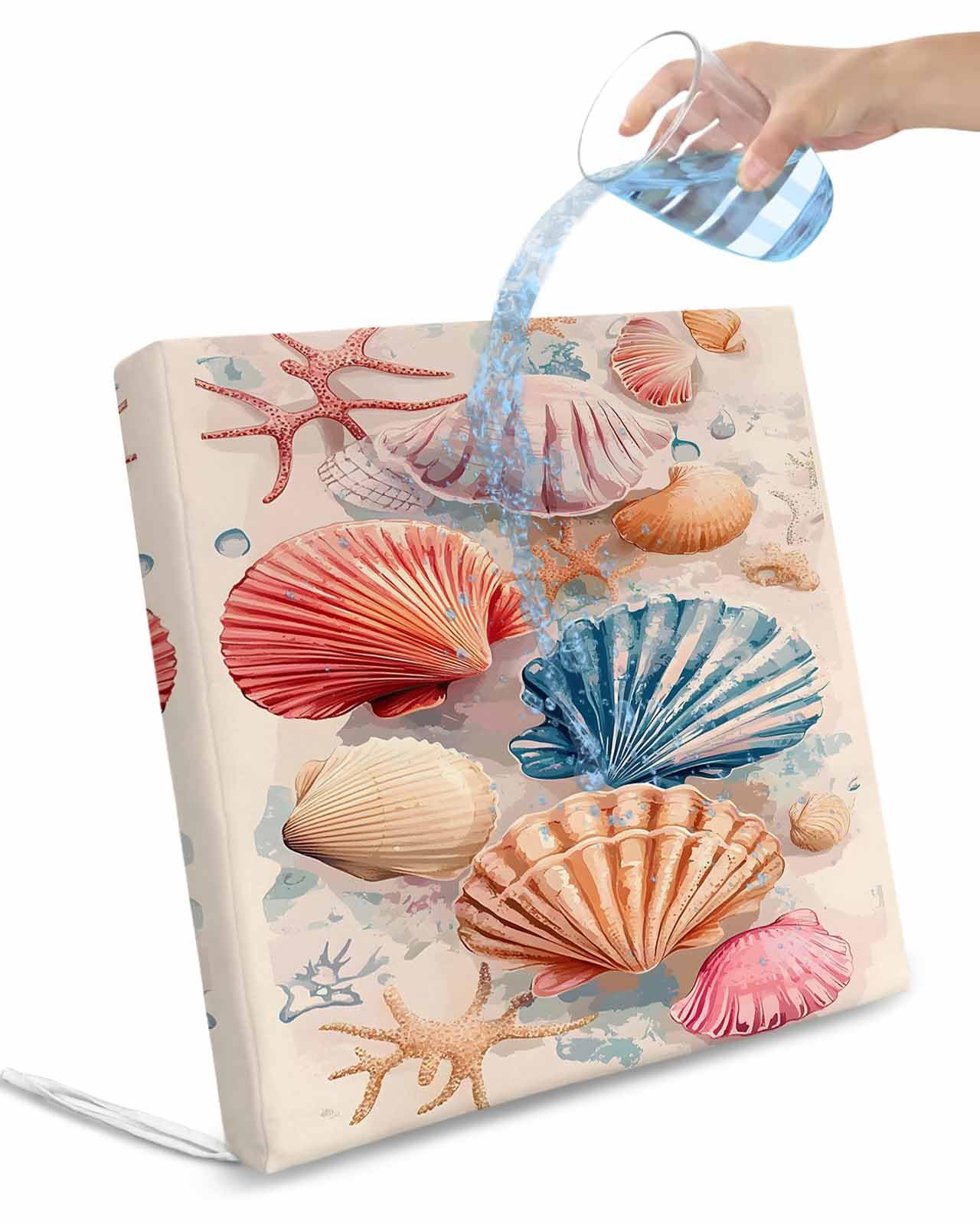 2 Pack Coastal Waterproof Cushion Covers with Ties, Outdoor Patio Chaise Lounge Chair Seat Cushion Slip Covers Replacement(Only Cover) Summer Beach Nautical Shell Starfish 22