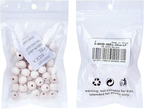 Miniatura 7 de 100 cuentas redondas de madera natural, bisque sin terminar, agujero grande, espaciador de madera, cuentas sueltas de 0.787 x 0.709 in para