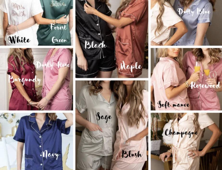 Holiday Gift Pajama Sets for Her, Sleepwear Bridesmaid PJs, Bridesmaid Personalized Gift, Holiday Pajamas Customized, Bridal PJS, Bridal Satin Shorts, Lingerie Wedding Preparation, Bridesmaid Gift2