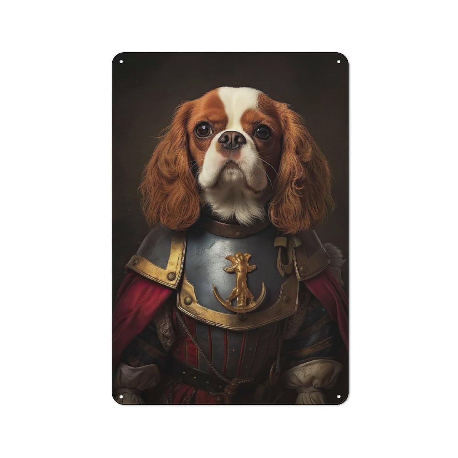 Junmoney Style-24 Retro Cavalier Dog In Armor Vintage Tin Sign 30X20cm, Cafe Wall Decor For Kitchen, Cafe, Pantry Or Dining Room