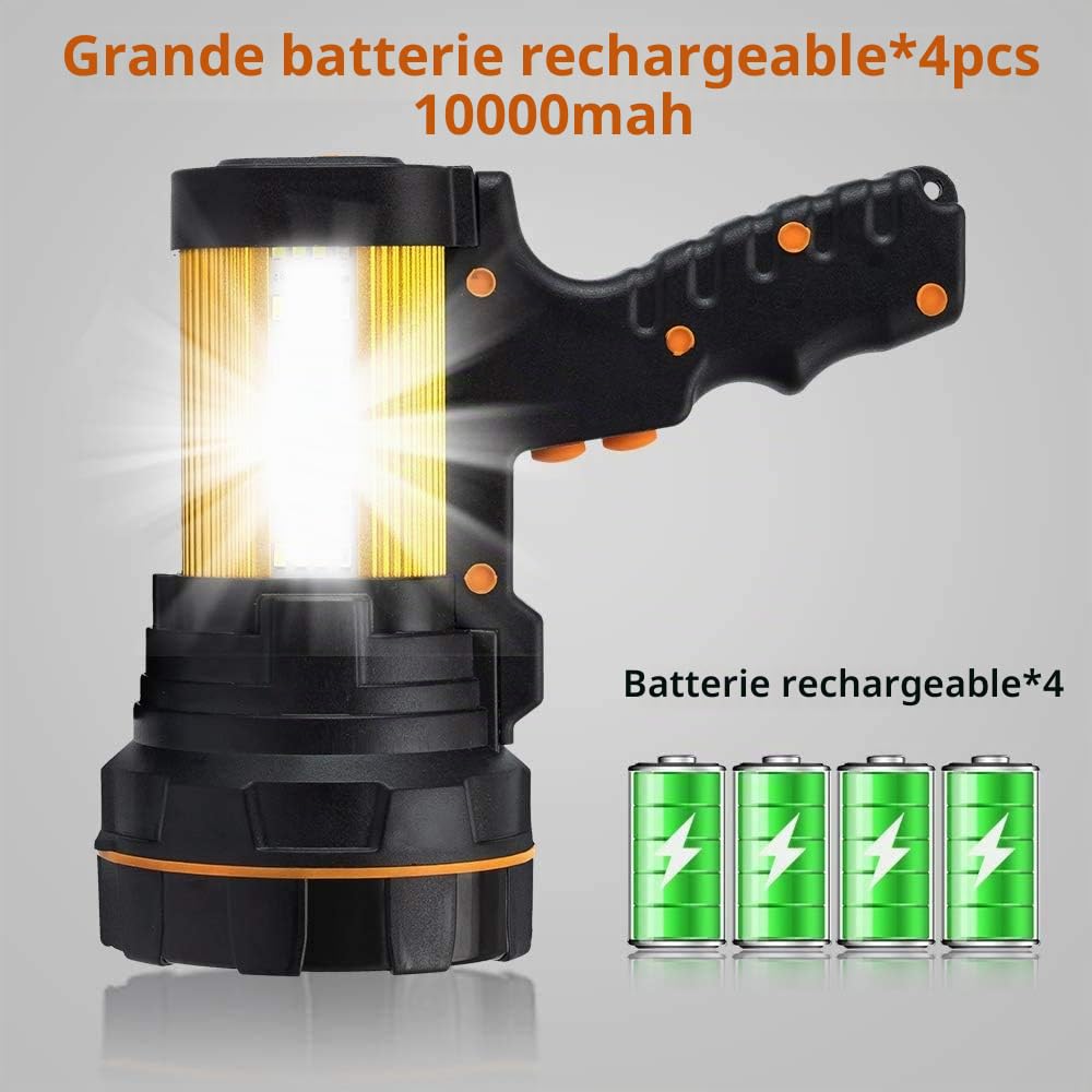 Lampe Torche Lampe de Poche LED Ultra Puissante Rechargeable Grande Batterie 10000mah Super Brillante Haute 6000 Lumens Longue Portée, pour Ménage Camping Urgence