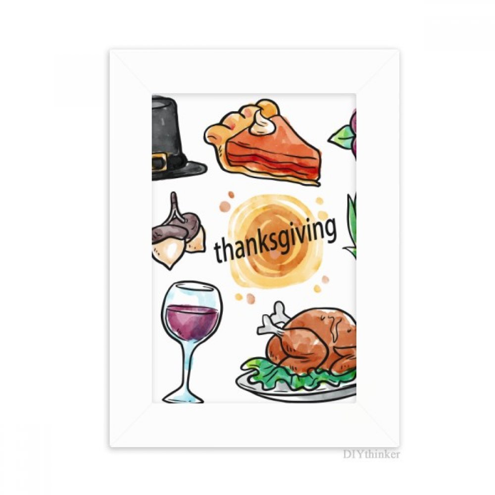 Cadre photo aquarelle blanc motif Thanksgiving, cadeau souvenir 5x7