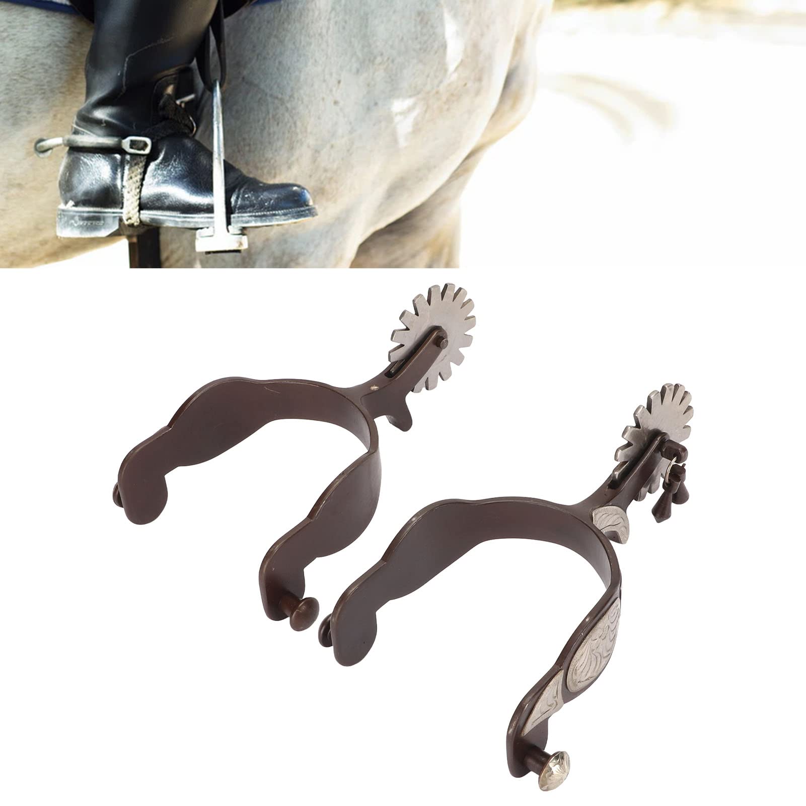 Espuelas Vaqueras para Hombre, 1 Par en Acero con Diseño Floral en Bronce, Estilo Vintage, Ajustables y Hechas a Mano para Botas Occidentales