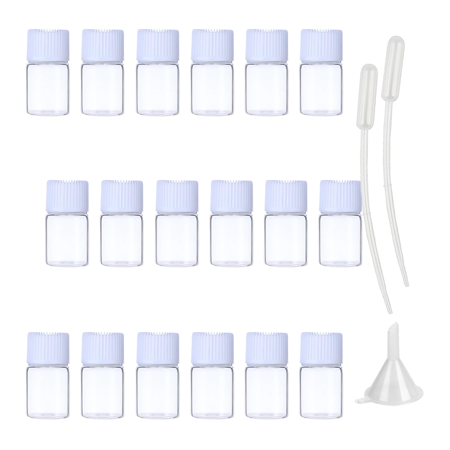 200 Stück Leer 2ml Kleine Glasflaschen Transparent glas mit Orifice Reducer und Weiß Verschlüssen Mini-ätherische Ölflaschen für Ätherisches Öl,Aromatherapie,Parfüm,Massage