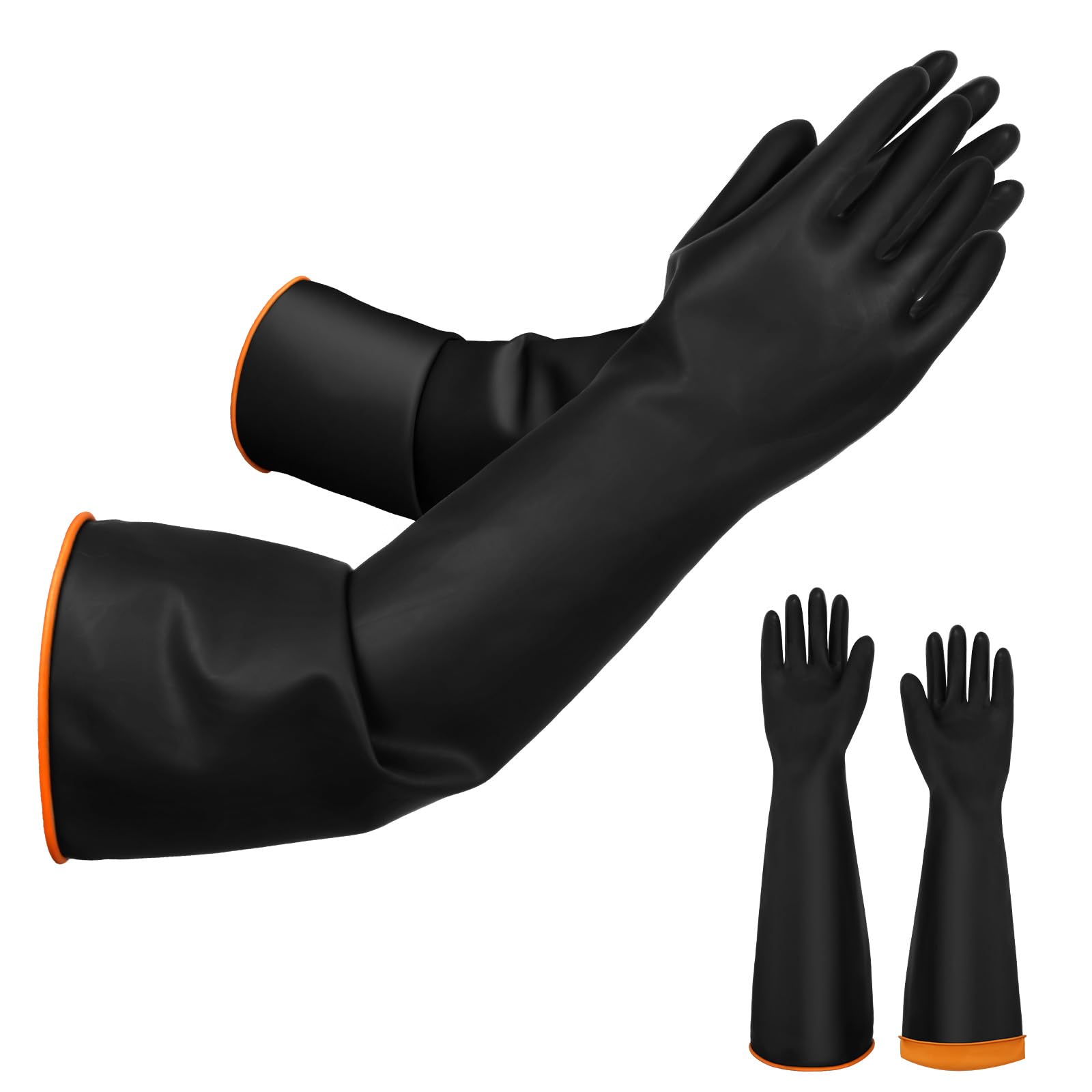 Guanti Resistenti a Sostanze Chimiche, 55 CM Guanti in Lattice Protettivi ad Alta Resistenza, Resistono a Forti Acidi, Alcali e Olio, Guantis per Uso Domestico e Industriale (Nero)