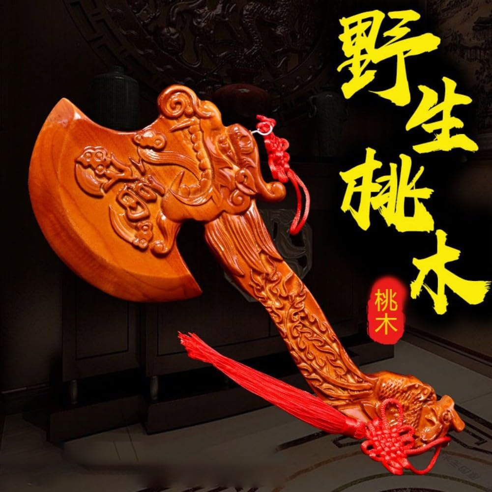 桃木斧子头 Feng Shui Good Amulet 结婚坐福新禧压床 Feng Shui Good Amulet 摆件原木材料搬家乔迁 fengshui Chinese Tassel Ornaments-1901