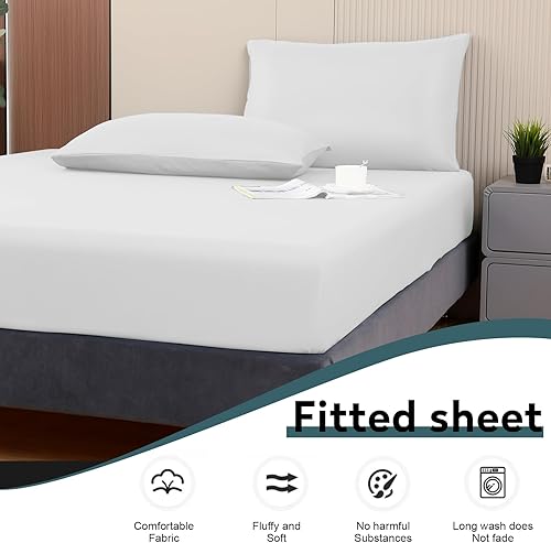 Miniatura 9 de Toodou Sábanas bajeras de tamaño individual de color azul marino la sábana bajera ultrasuave de bolsillo profundo con elástico en todo el contorno