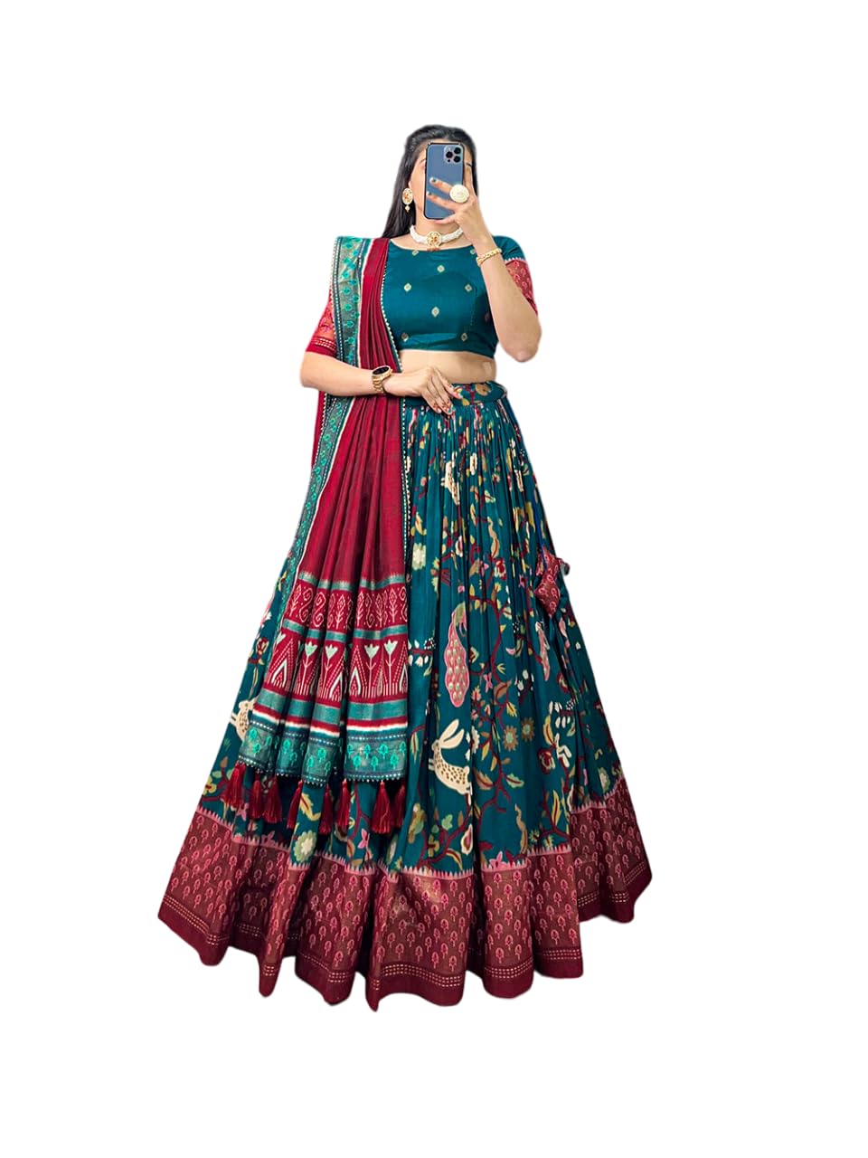 GenericWomens' Wear Tussar Silk With Patola Printed Lehenga Choli Patola Print With Foil Work Chaniya Choli