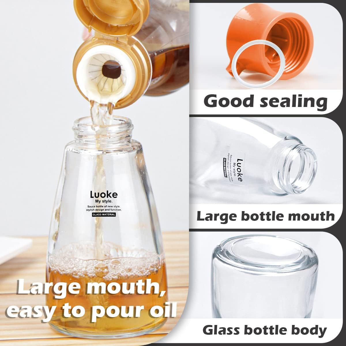 2Pcs Glass Soy Sauce Dispenser,Leakproof Oil Vinegar Bottles Black Orange