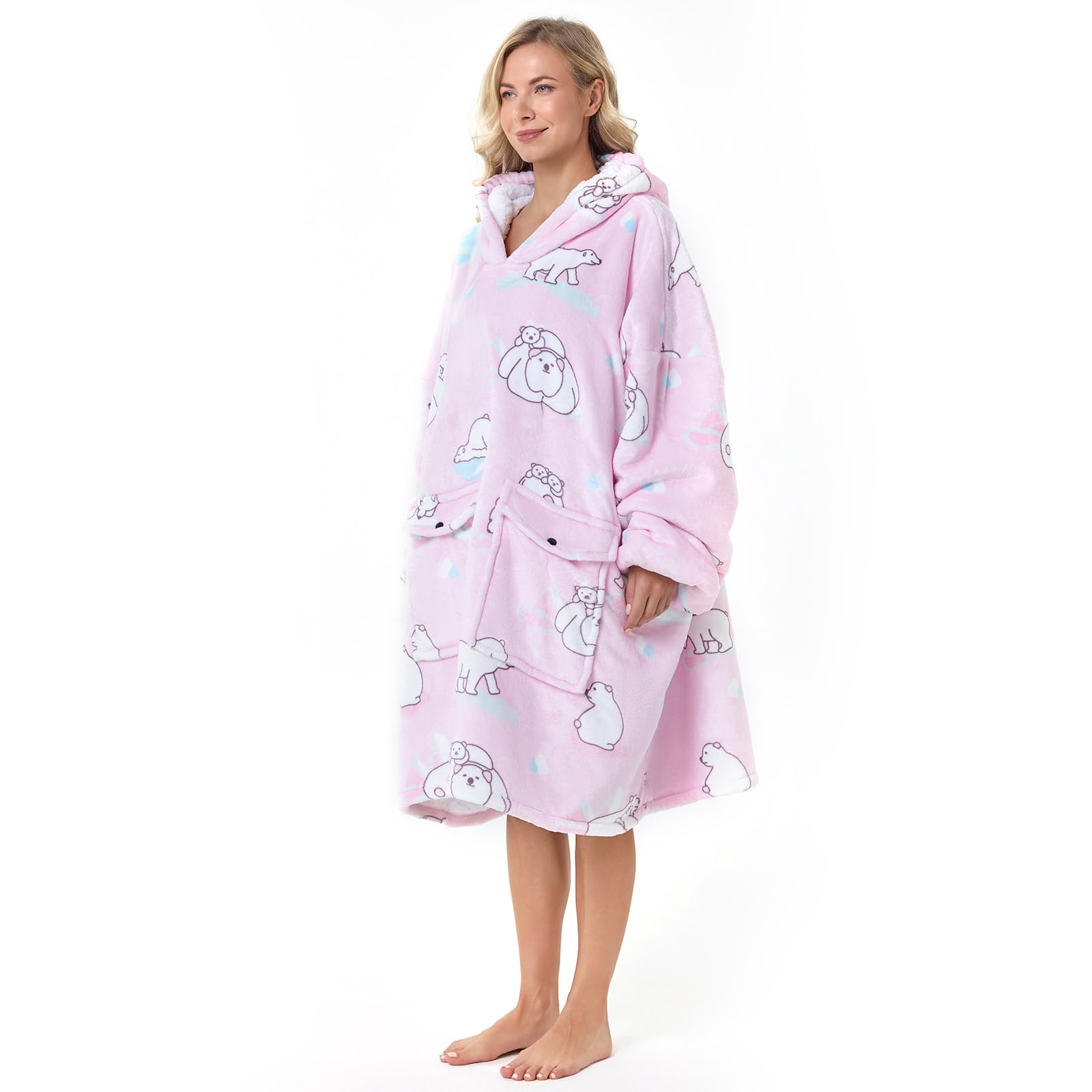 Oversized Wearable Blanket Hoodie for Women, Thick Sherpa Fleece Sweatshirt Blanket With Sleeves, Fuzzy Cozy Big Hooded Blanket Sweater Jacket Robe, Cute Hideout Hoodie for Teen Girl Sister Gifts