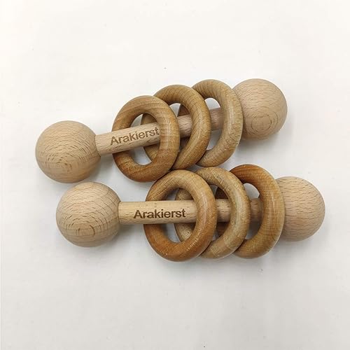 Miniatura 3 de Arakierst 2pcs madera de haya anillo sonajero masticar madera cuentas sonajero dentición gimnasio Montessori juguetes de madera anillo educativo