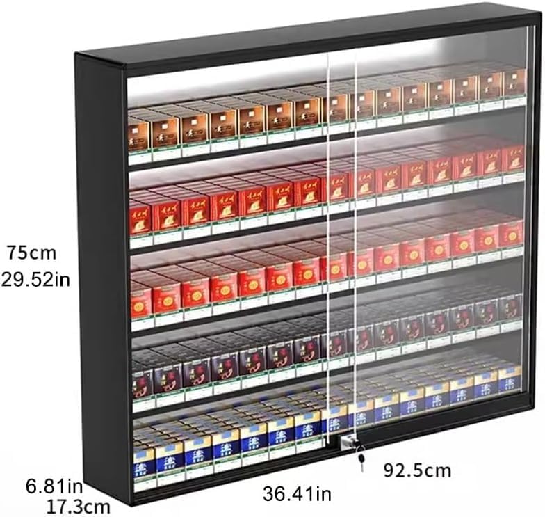 Automatic Cigarette Display Rack, Wall-Mounted with Lock, Sliding Door Retail Cabinet for Shops & Markets, Black 56.5x28.8x75cm - Perfect for Organized Merchandising.