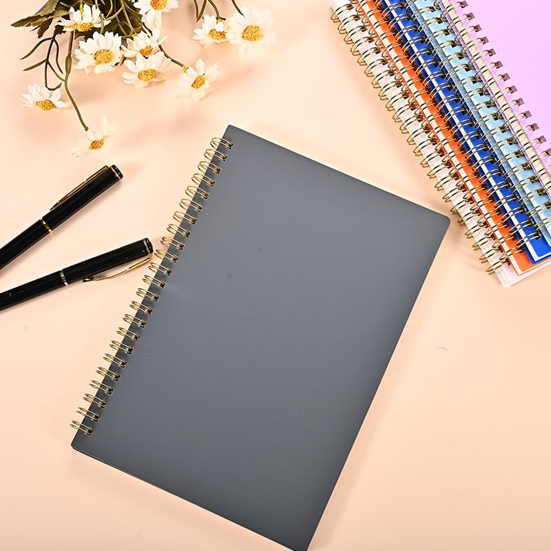 Nvzi -b - Paquete de 6 cuadernos en espiral – Lindo cuaderno forrado B5 pulgadas cubierta de plástico impermeable, 60 hojas/120 páginas – Diarios para estudio y notas, gris