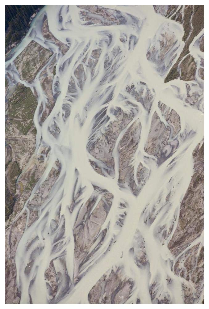 Artworks Italia Cline River que muestra sedimentación pesada y trenzado, Parque Nacional Jasper, Alberta, Canadá-Arte en papel, 42 x 62 pulgadas