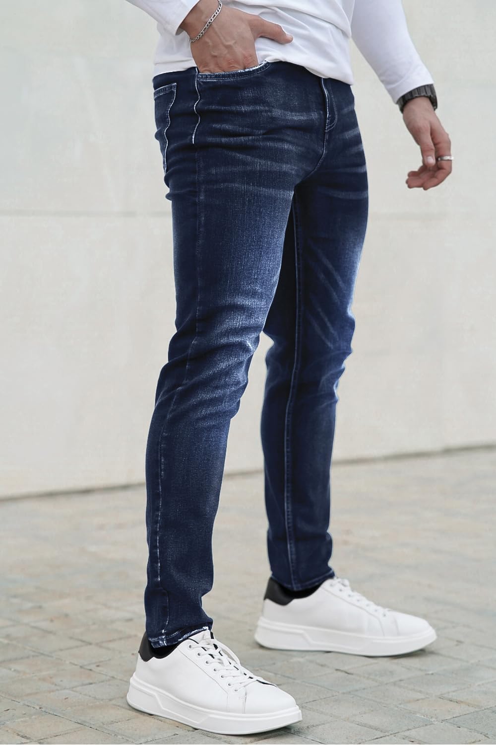 Mens Dark Blue Jeans Slim Fit Stretch Denim Pants for Men Skinny Athletic Fit 30 - Image 6
