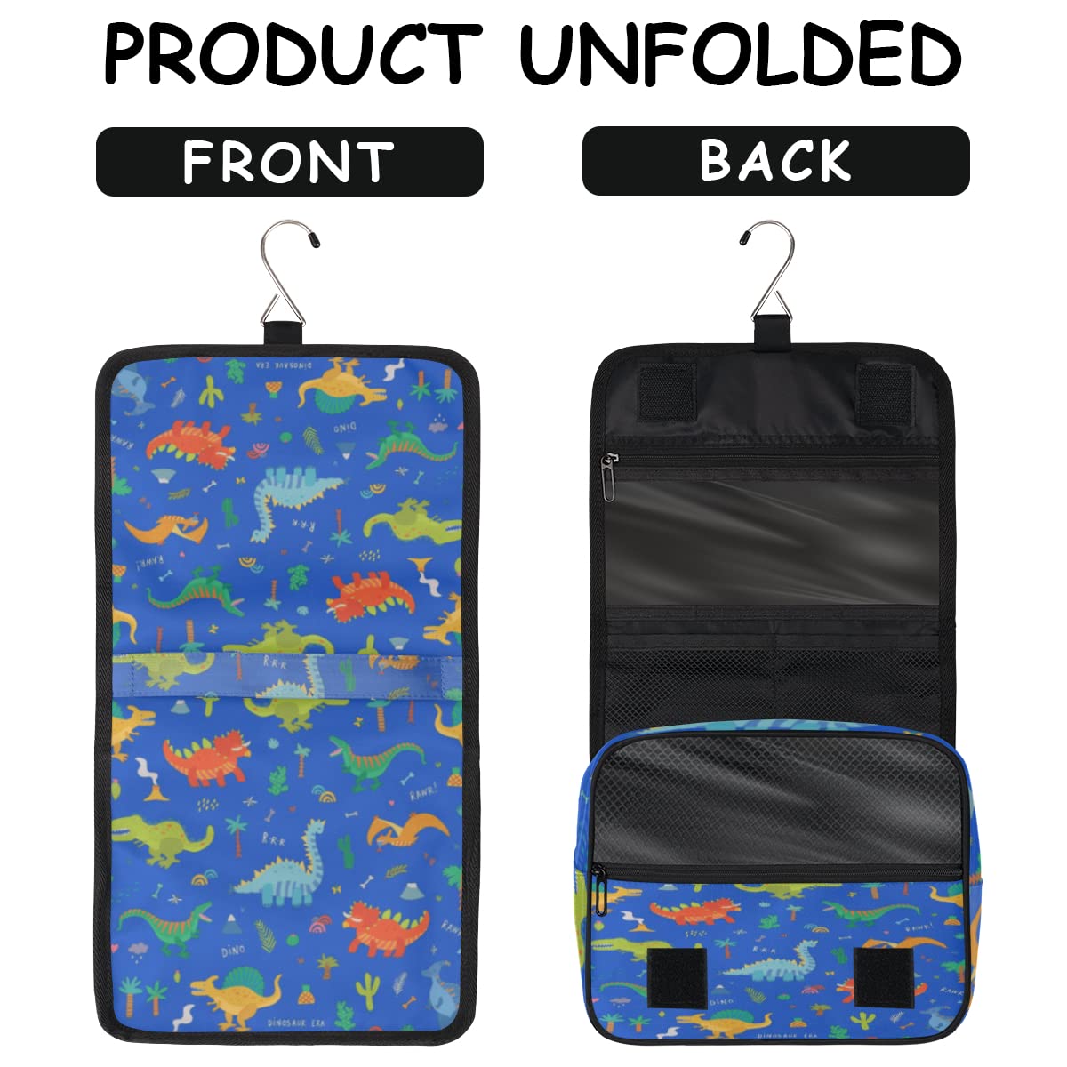 Dinozaur Podróżna Kosmetyczka Niebieski dinozaur Tło Mycie Torba Unisex Wiszące przybory toaletowe Kosmetyczka Organizer do makijażu, wielobarwny, Jeden rozmiar