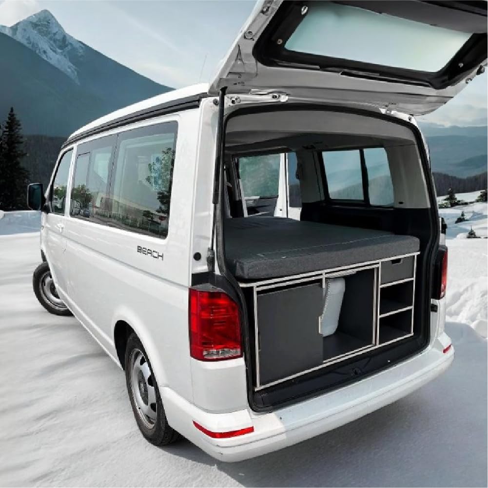 Mueble Kit Camper para Furgonetas VW T5, T6, T6,1 Multivan y California sin mueble lateral, con Accesorios y Colchón incluidos