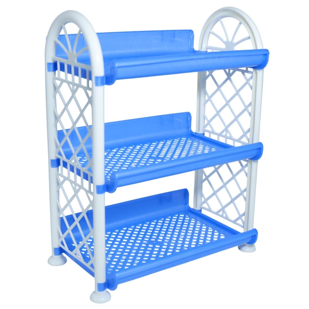Simply Home Rexo 3 Tier Plastic Multipurpose Storage Organizer-Easy to Fit, Wall Hanging Durable & Lightweight Rack for Kitchen, Bathroom,Kids & Office - Space-Saving Rack| Set of 1 | Blue