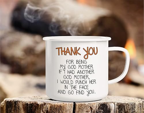 Miniatura 3 de Retreez Taza de café con texto en inglés Thank You For Being My Godmother de 16 onzas de acero inoxidable esmaltado para campamento, fogata,