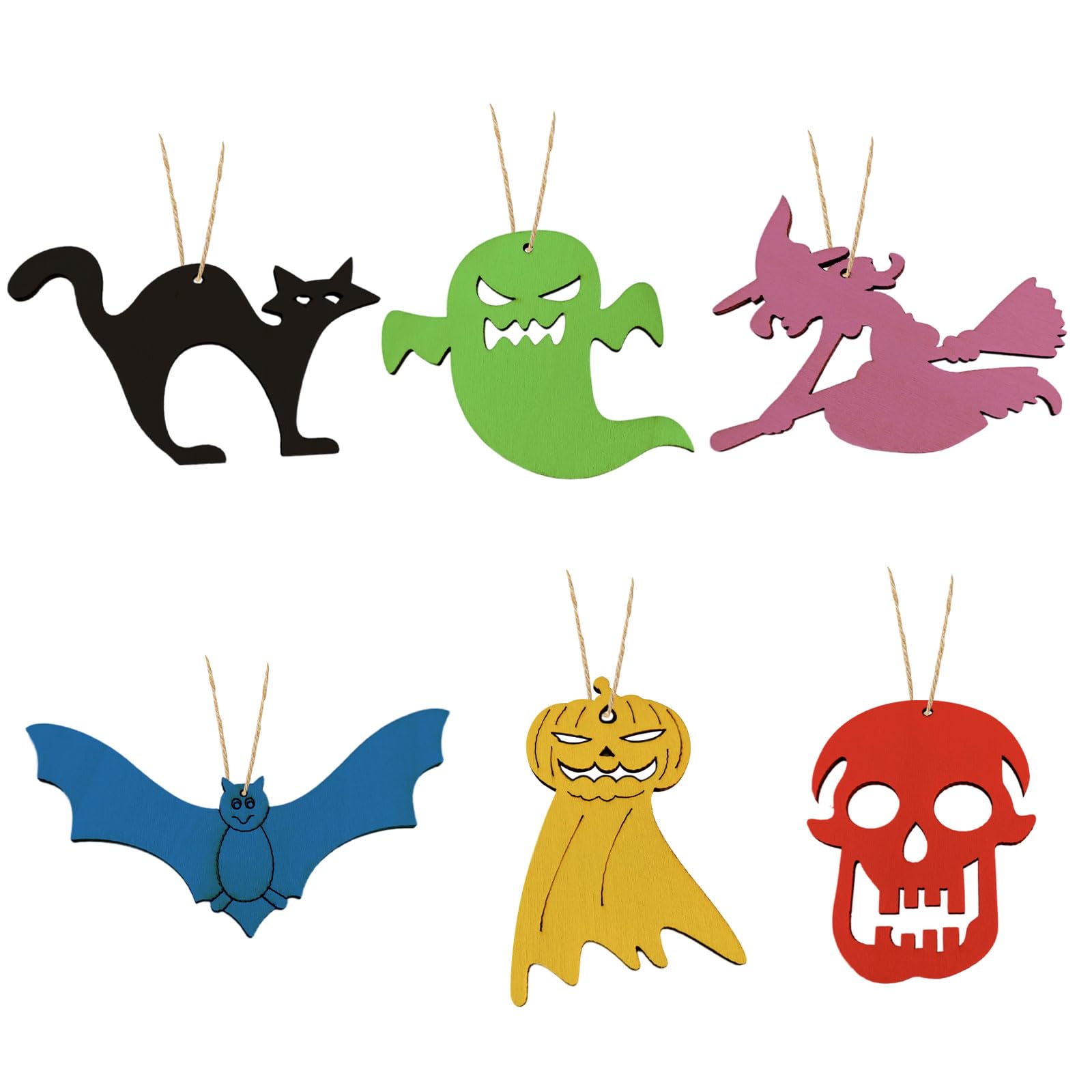 DECYOOL Halloween Wooden Ornaments - 50 Pieces Unfinished Wood Slices With Ropes & Pens For DIY Crafts & Decor