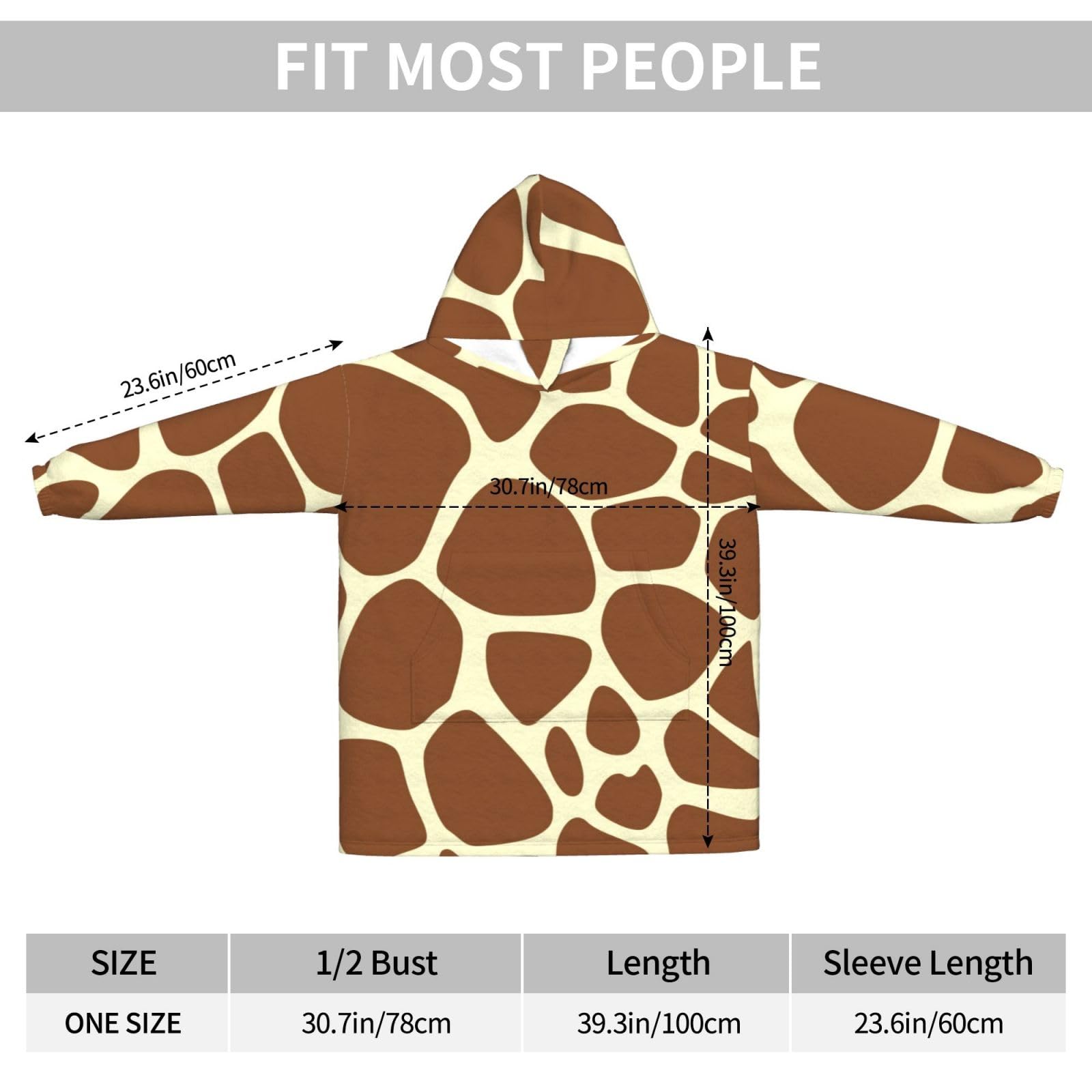 MUMICO Couverture à capuche surdimensionnée avec imprimé girafe - Super douce et chaude - Cadeau pour femmes, hommes, adolescents - Multicolore, multicolore, 320g flannel