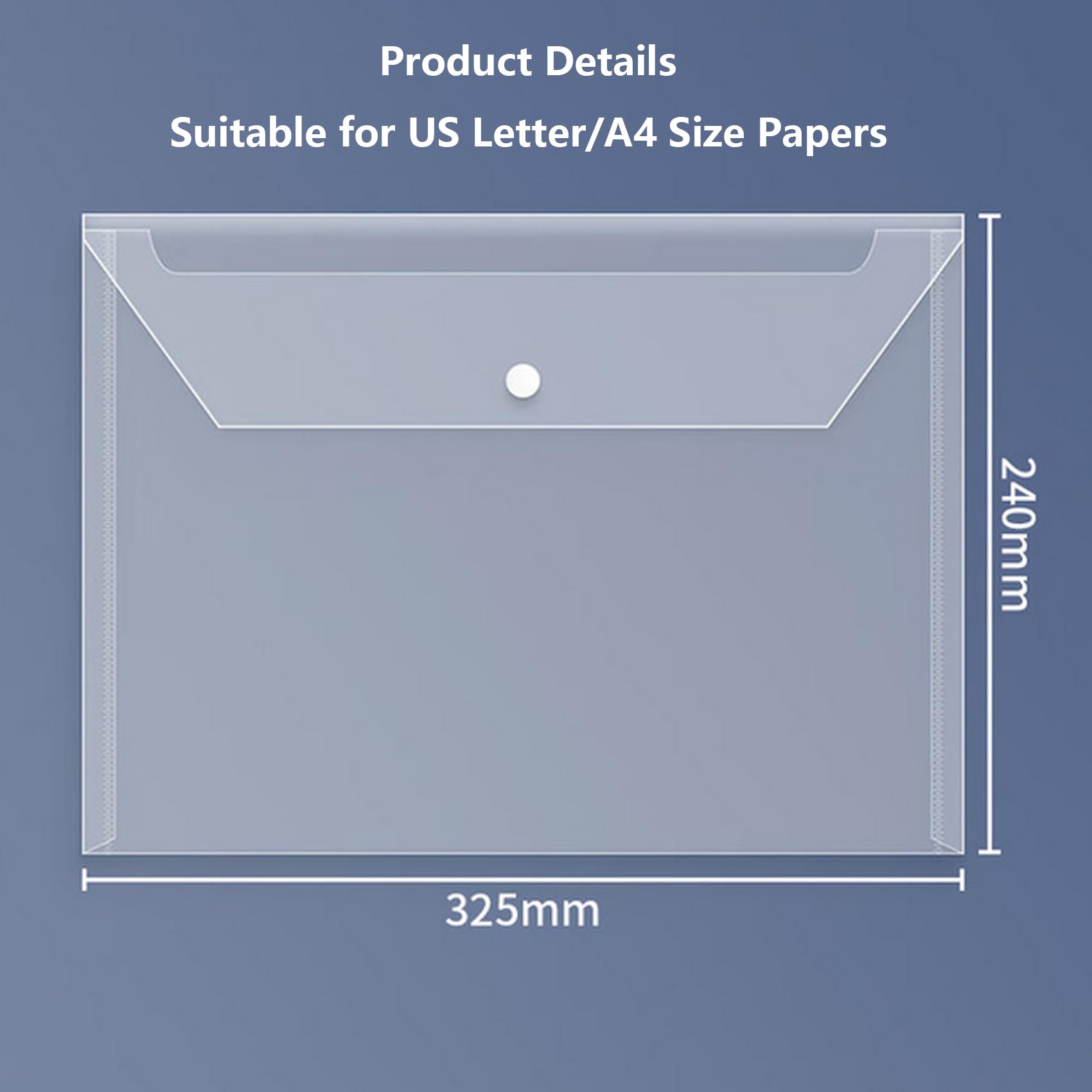 Confezione da 20 buste in plastica trasparente, per documenti con chiusura a scatto, formato A4, formato lettera, buste in poliestere impermeabili per scuola, casa, lavoro, ufficio