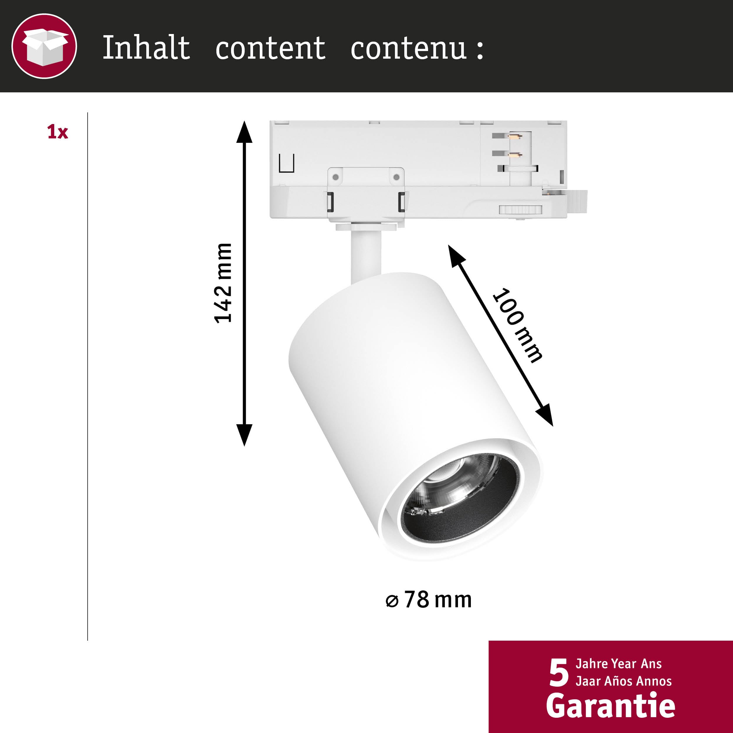 Paulmann 96577 ProRail3 LED Schienenspot Kratos 36° 3100lm 25W 4000K 230V Weiß Schienenbeleuchtungssystem