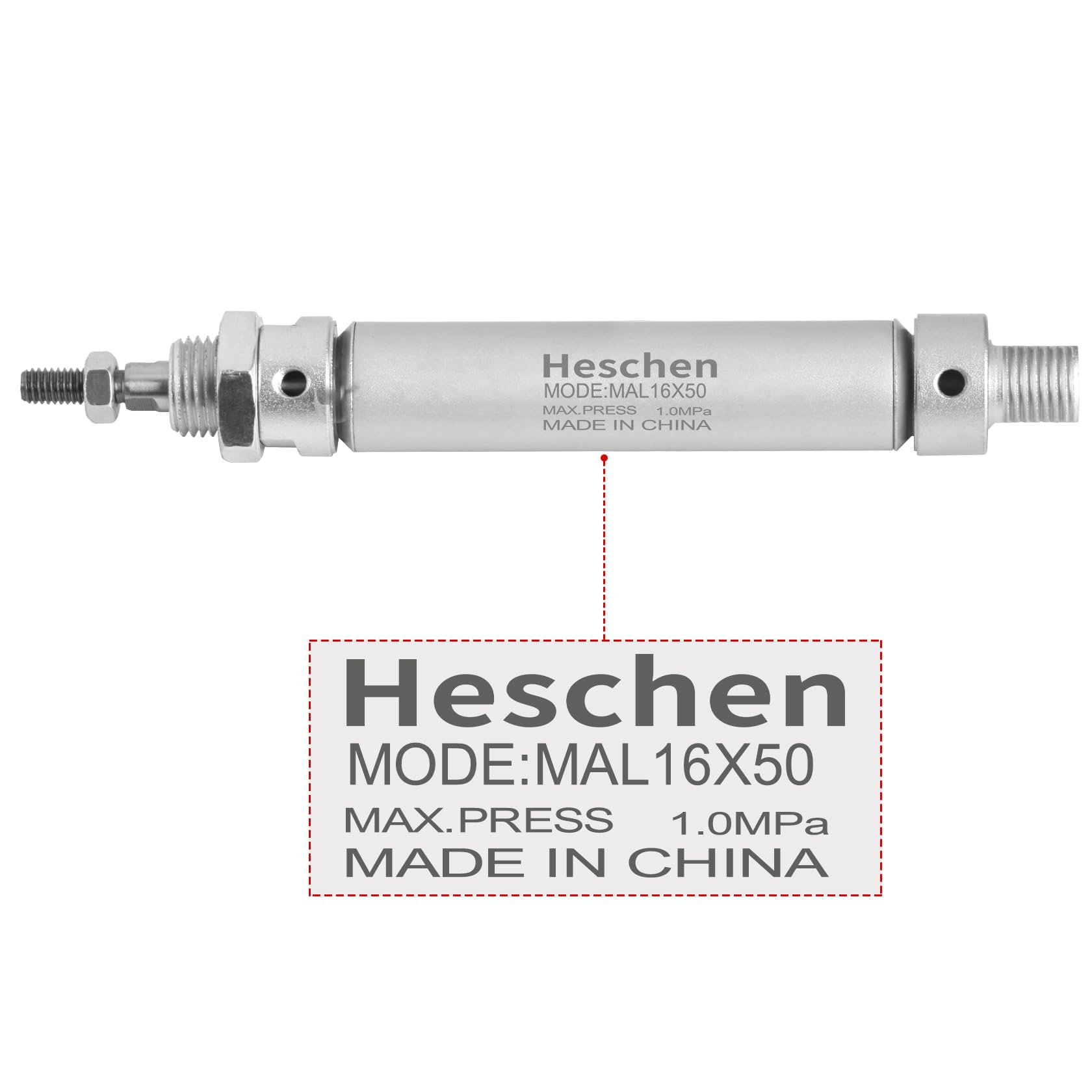 Cylindre Pneumatique Heschen TN16-50 - Double Effet, Alésage 16 Mm, Course 50 Mm, Avec Aimant - 14